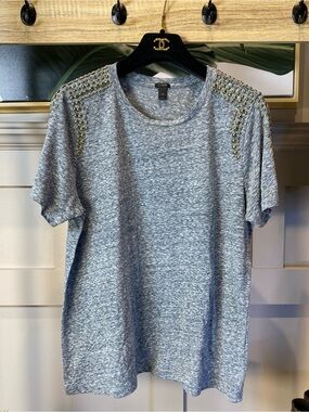 J. Crew Women's Crew Grey Gold Shoulders Short Sleeve Shirt M